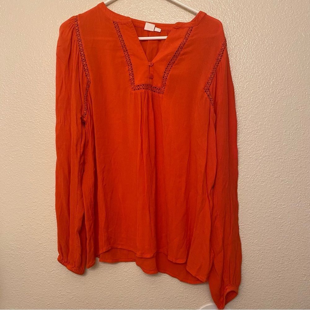 Gap Orange 100% rayon muslin long sleeve boho blouse -S Tall
